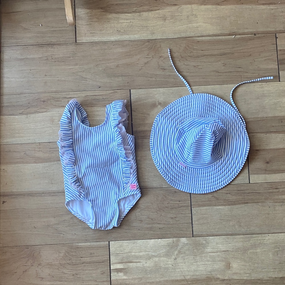 Ruffle Butts Striped Blue Kids Swim Set